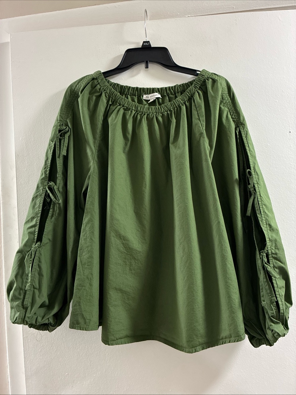 Olive Green Peasant Top with Tie-Sleeve Detail
